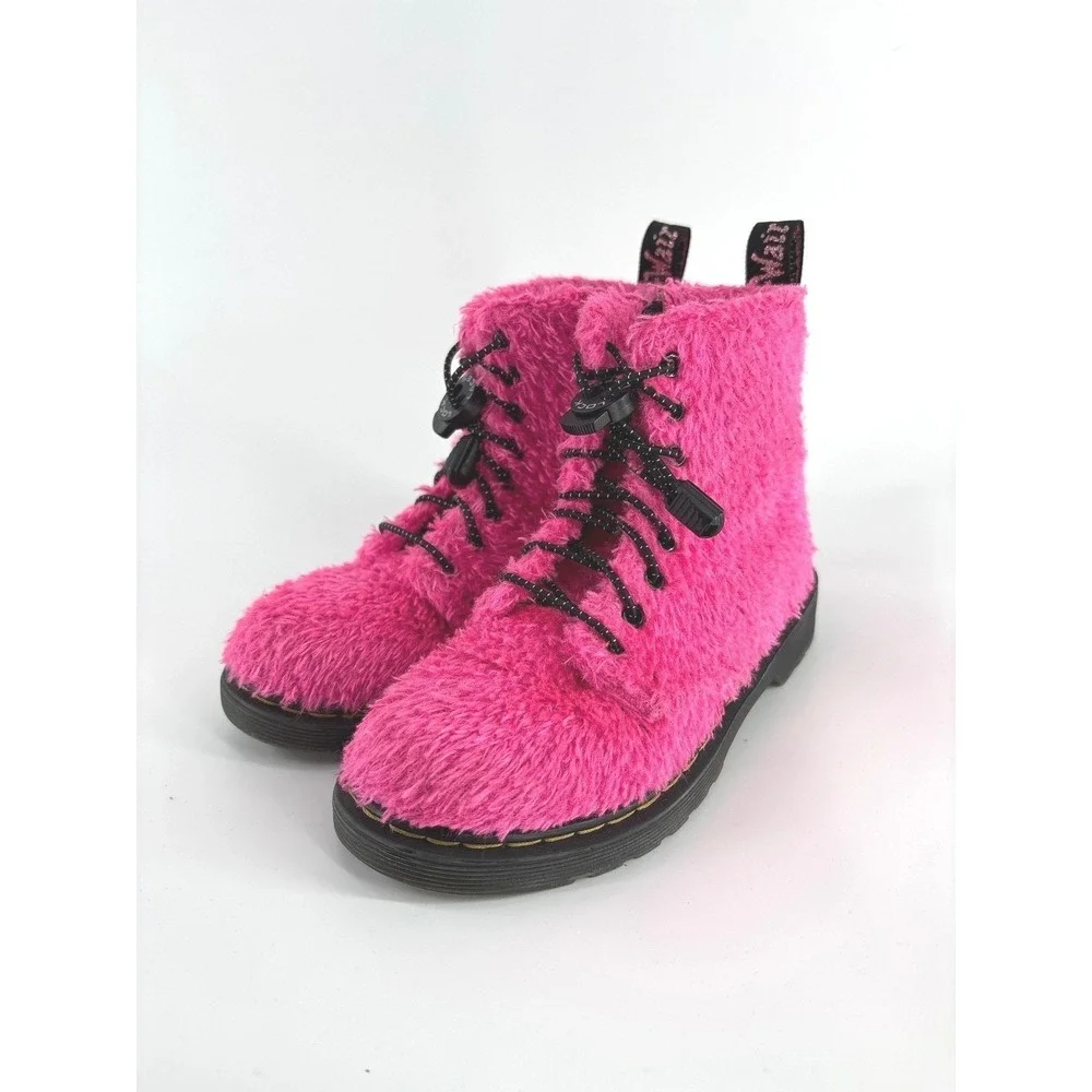 Dr Martens Boots Youth 13 Pascal Pink Tinsel Fur Lace Up Boots